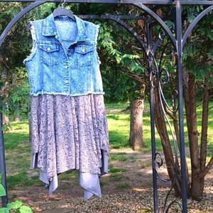 Denim Vest with Lace Dress Size XL